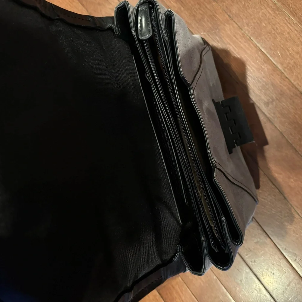 Zac Posen Grey and Patent Leather Black Shoulder Bag